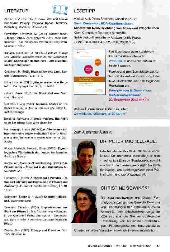 Vorschauseite 5: Die 5. Generation: KDA-Quartiershäuser Umsetzung des Prinzips „Leben in Privatheit