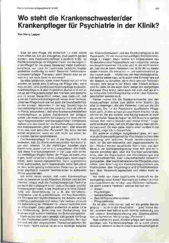 Vorschauseite 1: Wo steht die Krankenschwester/der Krankenpfleger für Psychiatrie in der Klinik?