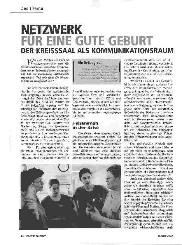 Vorschauseite 1: NETZWERKFÜR EINE GUTE GEBURT DER KREISSSAAL ALS KOMMUNIKATIONSRAUM