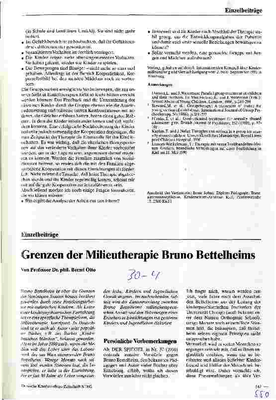 Vorschauseite 1: Grenzen der Milieutherapie Bruno Bettelheims