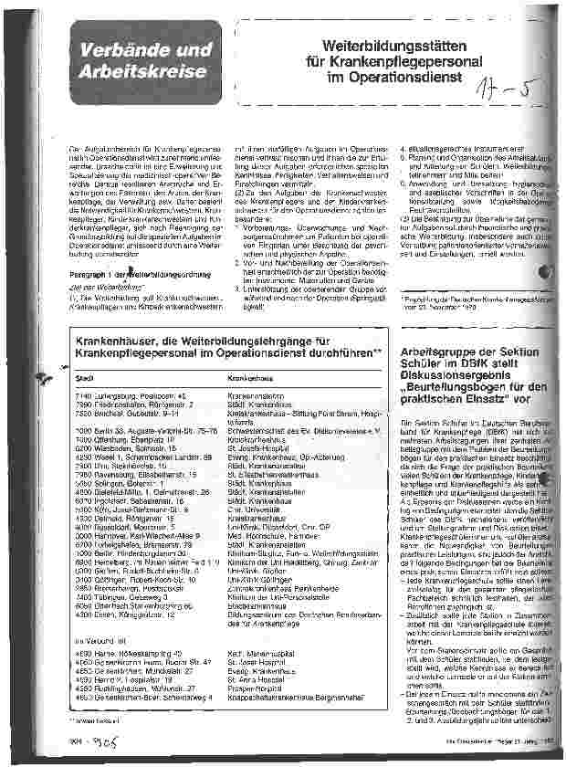 Vorschauseite 1: Weiterbildungsstätten für Krankenpflegepersonal im Operationsdienst