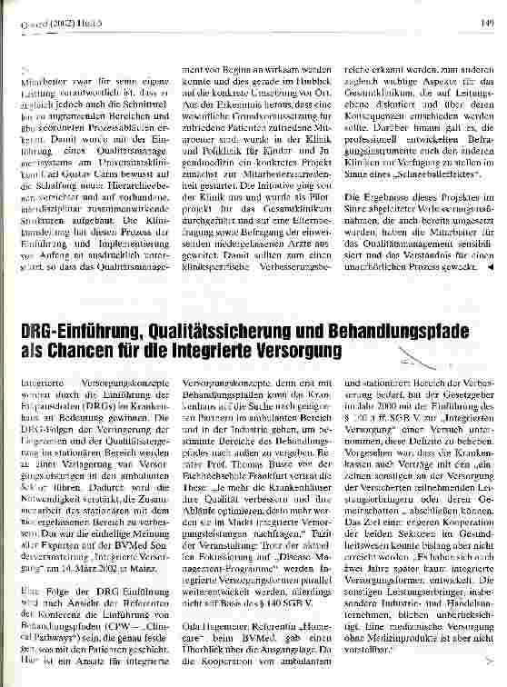 Vorschauseite 1: DRG-Einführung, Qualitätssicherung und Behandlungspfade als Chancen für die integrierte Versorgung