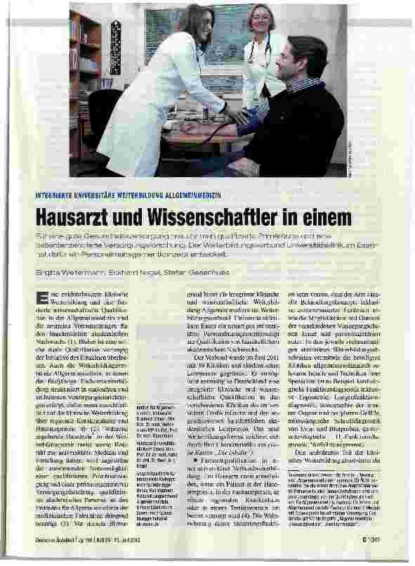 Vorschauseite 1: INTEGRIERTE UNIVERSITÄRE WEITERBILDUNG ALLGEMEINMEDIZINHausarzt und Wissenschaftler in einem