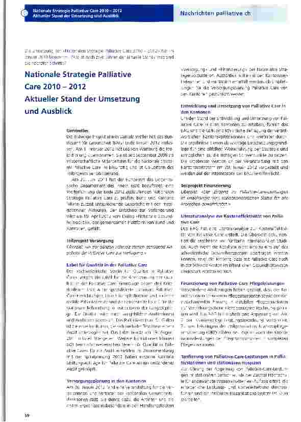 Vorschauseite 1: Nationale Strategie Palliative Care 2010-2012 Aktueller Stand der Umsetzung und Ausblick
