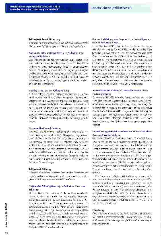 Vorschauseite 2: Nationale Strategie Palliative Care 2010-2012 Aktueller Stand der Umsetzung und Ausblick