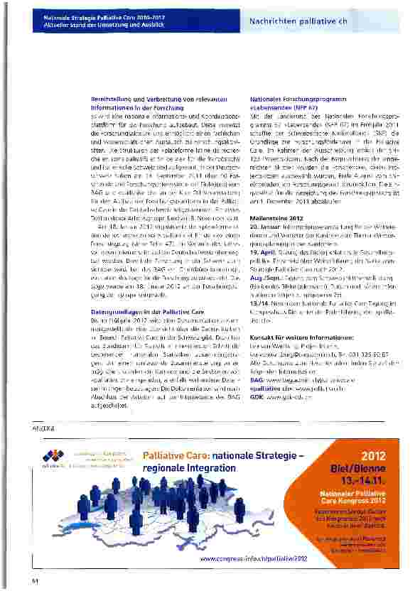Vorschauseite 3: Nationale Strategie Palliative Care 2010-2012 Aktueller Stand der Umsetzung und Ausblick