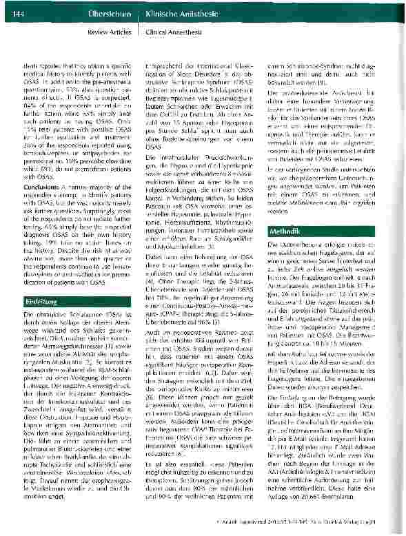 Vorschauseite 2: Präoperatives Management von Patienten mit obstruktivem Schlafapnoe-Syndrom