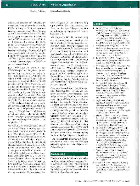 Vorschauseite 6: Präoperatives Management von Patienten mit obstruktivem Schlafapnoe-Syndrom