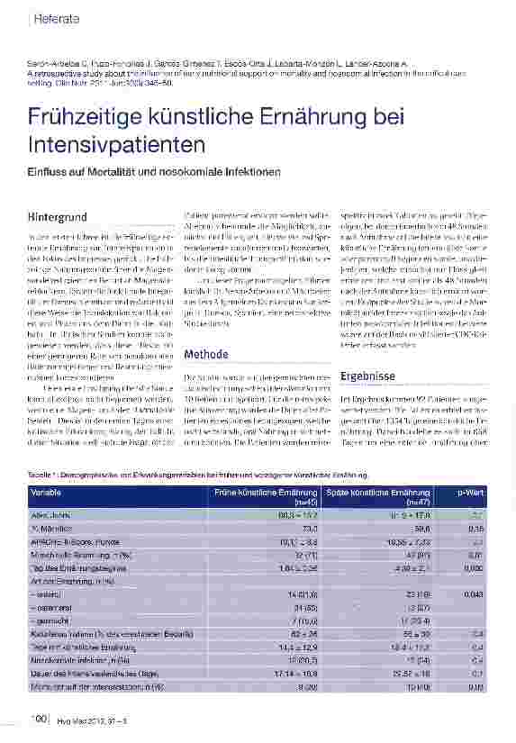 Vorschauseite 1: Frühzeitige künstliche Ernährung bei Intensivpatienten