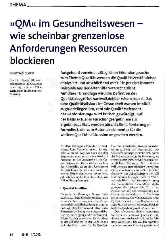 Vorschauseite 1: »QM« im Gesundheitswesen -wie scheinbar grenzenlose Anforderungen Ressourcen blockieren