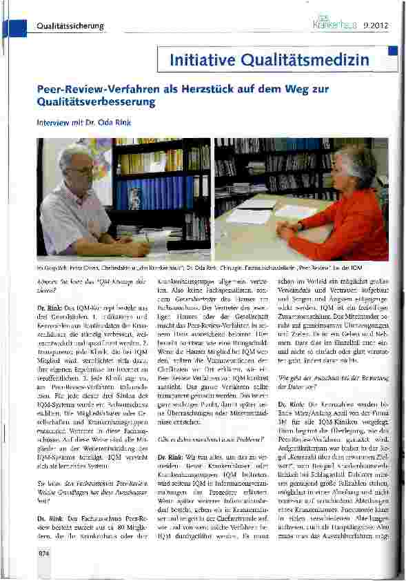 Vorschauseite 1: Initiative Qualitätsmedizin *Peer-Review-Verfahren als Herzstück auf dem Weg zur Qualitätsverbesserung