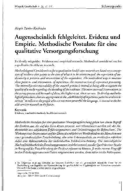 Vorschauseite 1: Augenscheinlich fehlgeleitet. Evidenz und Empirie. Methodische Postulate für eine qualitative Versorgungsforschung