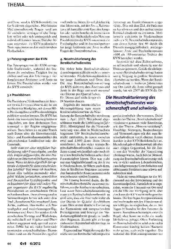 Vorschauseite 3: Sicherstellung der flächendeckenden ambulanten Versorgung am Beispiel der KV Niedersachsen