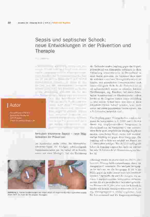 Vorschauseite 1: Sepsis und septischer Schock: neue Entwicklungen in der Prävention und Therapie