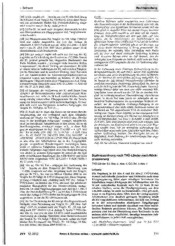 Vorschauseite 5: Auslegung einer Bezugnahmeklausel - Inbe-zugnahme eines Haustarifvertrages - Eingruppierung einer stellvertretenden Stationsschwester - Unterstellung von Pflegepersonen - Fallgrup…