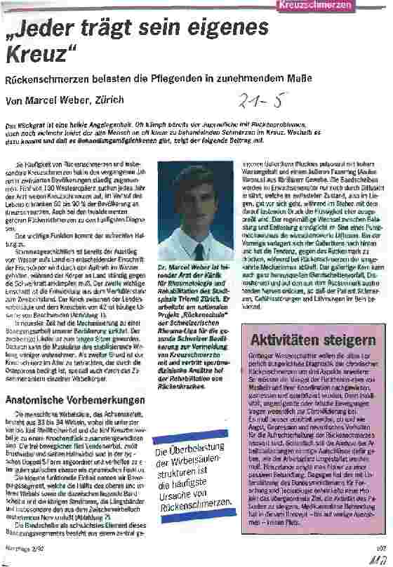 Vorschauseite 1: Jeder trägt sein eigenes Kreuz Rückenschmerzen belasten die Pflegenden in zunehmenden Maße