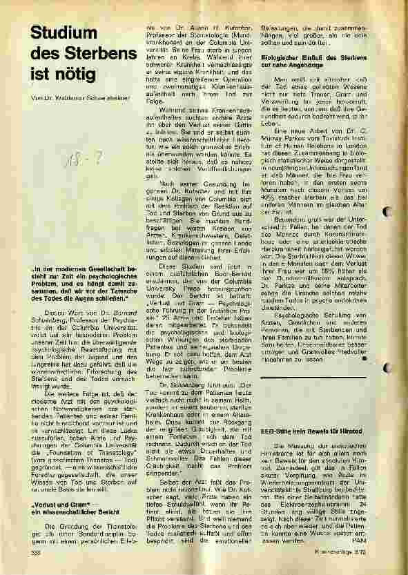 Vorschauseite 1: Studium des Sterbens ist nötig
