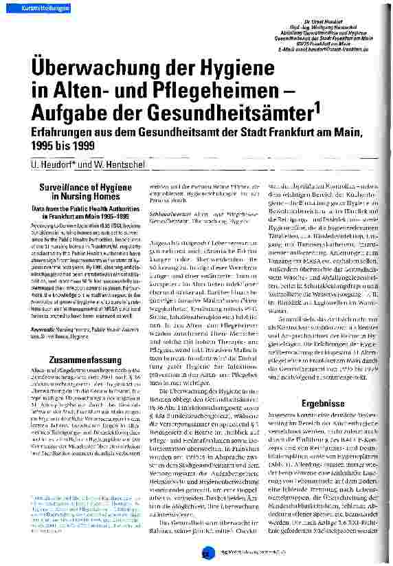 Vorschauseite 1: Überwachung der Hygiene im Altenund Pflegeheimen - Aufgabe der Gesundheitsämter