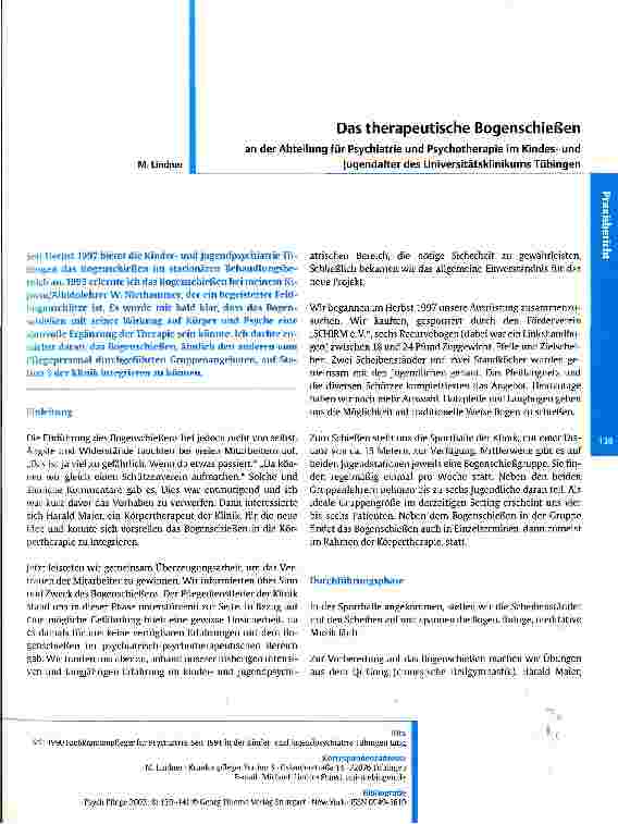 Vorschauseite 1: Das therapeutische Bogenschießen an der Abteilung für Psychiatrie und Psychotherapie im Kindesund Jugendalter des Universitätsklinikums Tübingen