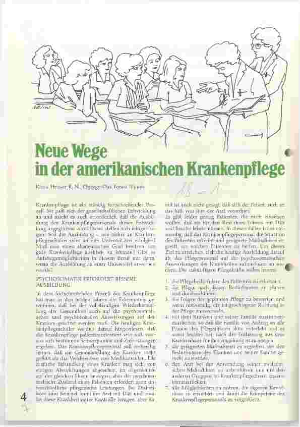 Vorschauseite 1: Neue Wege in der amerikanischen Krankenpflege
