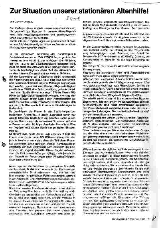 Vorschauseite 1: Zur Situation unserer stationären Altenhilfe!