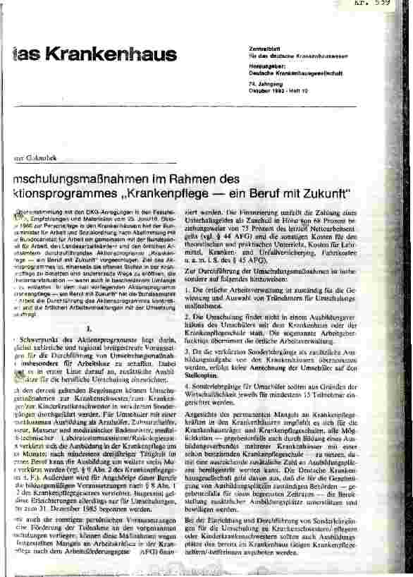 Vorschauseite 1: Umschulungsmaßnahmen im Rahmen des Aktionsprogramms Krankenpflege ein Beruf mit Zukunft