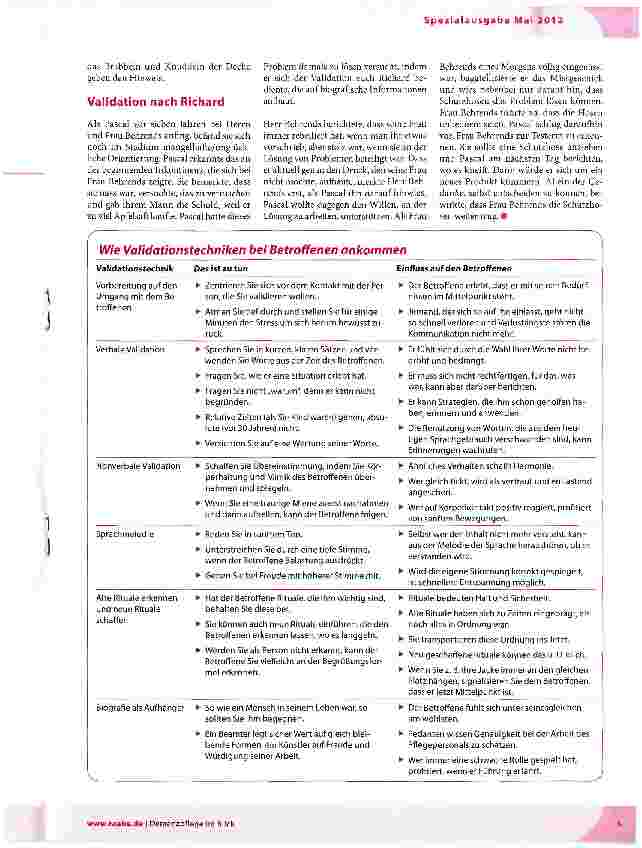 Vorschauseite 2: Demenz und Pflegemodelle Validation: Willen, Gefühle, Stimmungen bestätigen