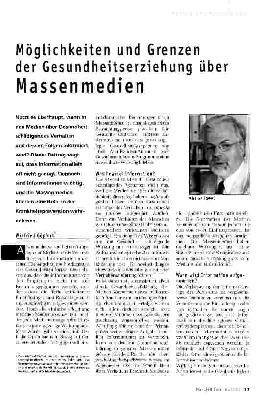 Vorschauseite 1: Möglichkeiten und Grenzen der Gesundheitserziehung über Massenmedien