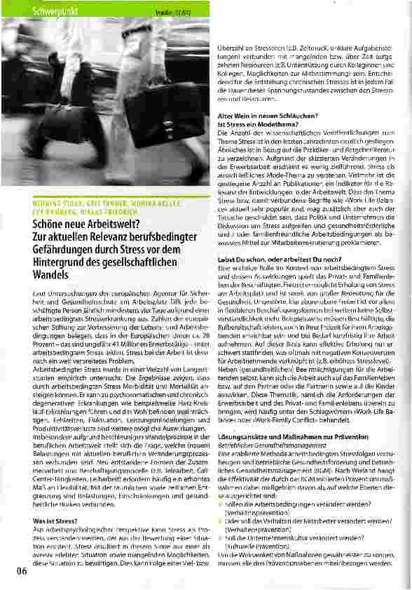 Vorschauseite 1: Schöne neue Arbeitswelt? Zur aktuellen Relevanz berufsbedingter Gefährdungen durch Stress vor dem Hintergrund des gesellschaftlichenWandels