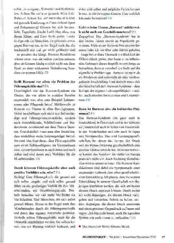 Vorschauseite 3: „Die beste Prävention vor Burnout ist die eigene Wertschätzung