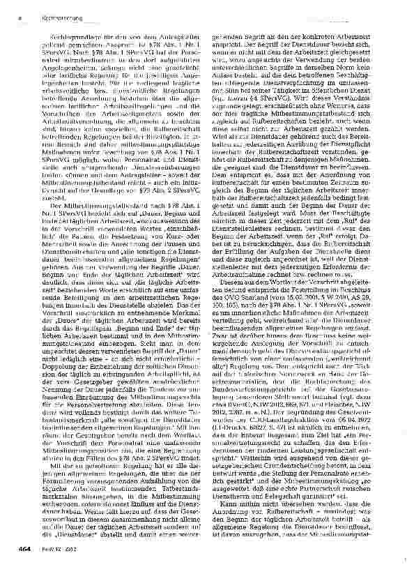 Vorschauseite 2: Mitbestimmung bei Anordnung von Rufbereitschaft Die Anordnung von Rufbereitschaft unterfällt dem Mitbestimmungsrecht nach §78 Abs. 1 Nr. 1 SPersVG. §§78 Abs. 1 Nr. 1 SPeisVG