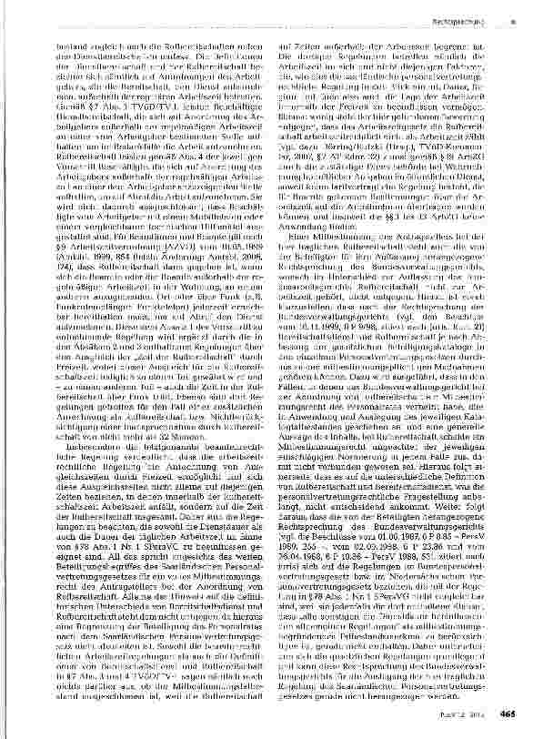 Vorschauseite 3: Mitbestimmung bei Anordnung von Rufbereitschaft Die Anordnung von Rufbereitschaft unterfällt dem Mitbestimmungsrecht nach §78 Abs. 1 Nr. 1 SPersVG. §§78 Abs. 1 Nr. 1 SPeisVG