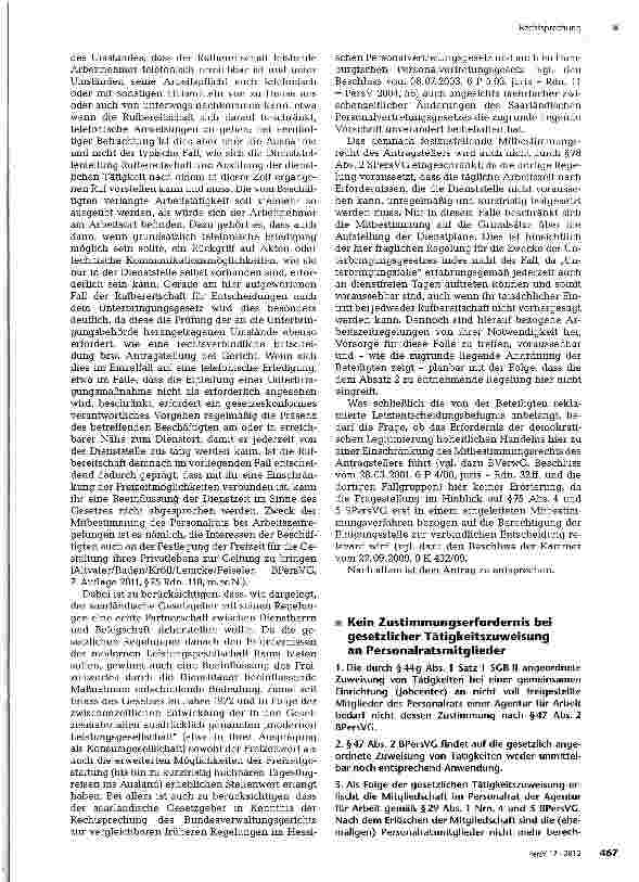 Vorschauseite 5: Mitbestimmung bei Anordnung von Rufbereitschaft Die Anordnung von Rufbereitschaft unterfällt dem Mitbestimmungsrecht nach §78 Abs. 1 Nr. 1 SPersVG. §§78 Abs. 1 Nr. 1 SPeisVG