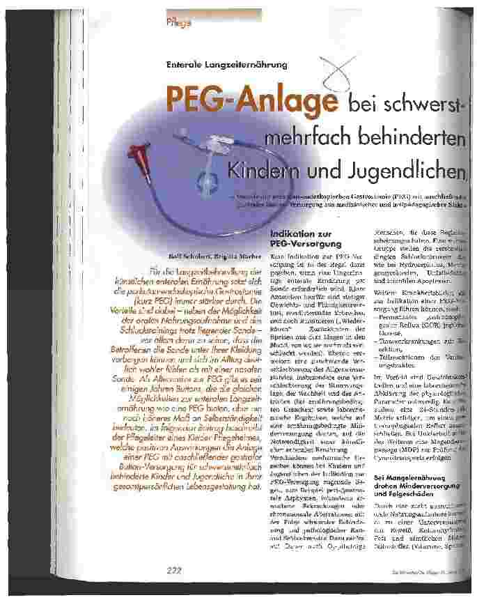 Vorschauseite 1: PEG-Anlage bei schwerstmehrfach behinderten Kindern und Jugendlichen
