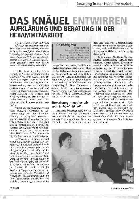 Vorschauseite 1: DAS KNÄUEL ENTWIRRENAUFKLÄRUNG UND BERATUNG IN DER HEBAMMENARBEIT
