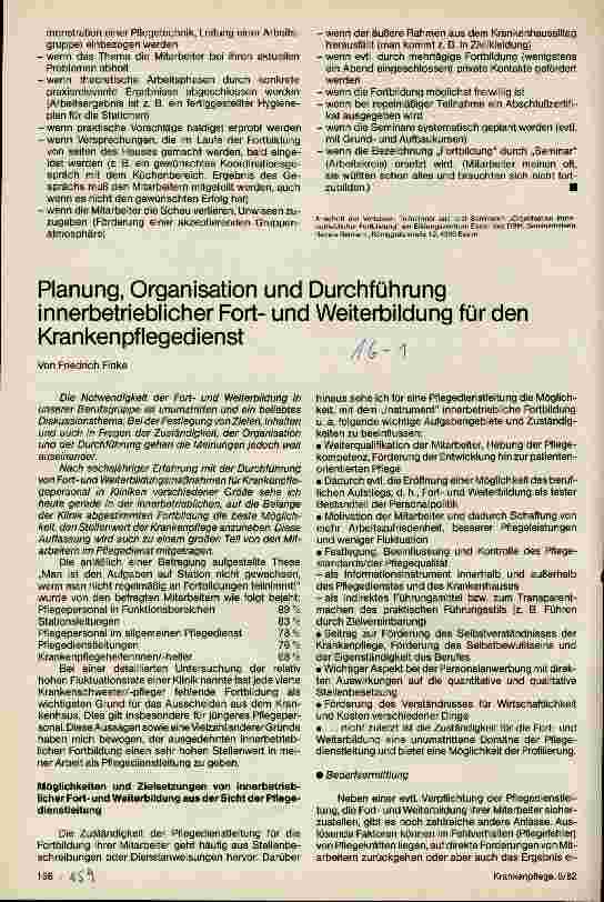 Vorschauseite 1: Planung, Organisation und Durchführung innerbetrieblicher Fortund Weiterbildung für den Krankenpflegedienst