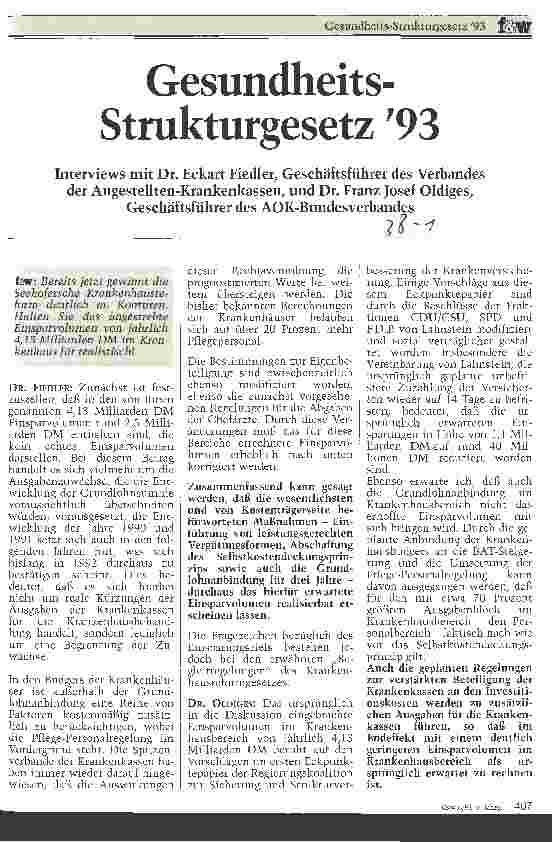 Vorschauseite 1: Gesundheitsstrukturgesetz 1993