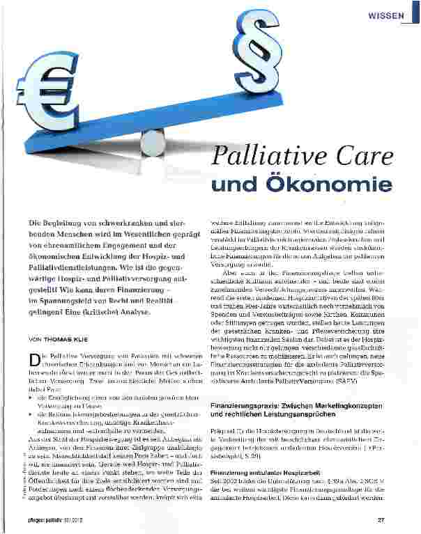 Vorschauseite 1: Palliative Care und Ökonomie