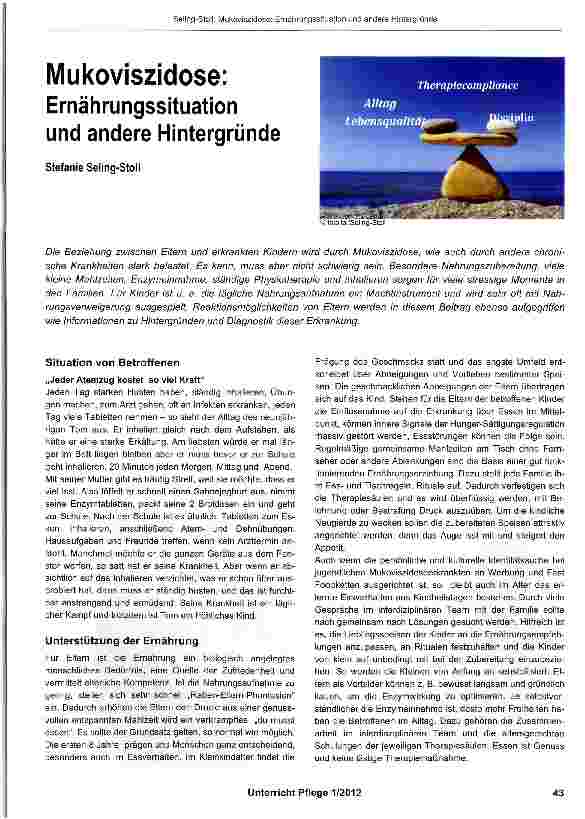 Vorschauseite 1: Mukoviszidose: Ernährungssituation und andere Hintergründe