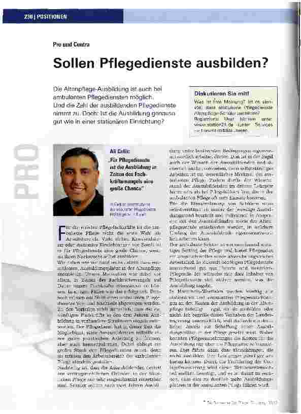 Vorschauseite 1: Sollen Pflegedienste ausbilden?
