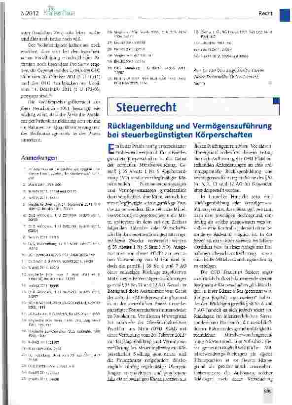 Vorschauseite 1: Rücklagenbildung und Vermögenszuführung bei steuerbegünstigten Körperschaften