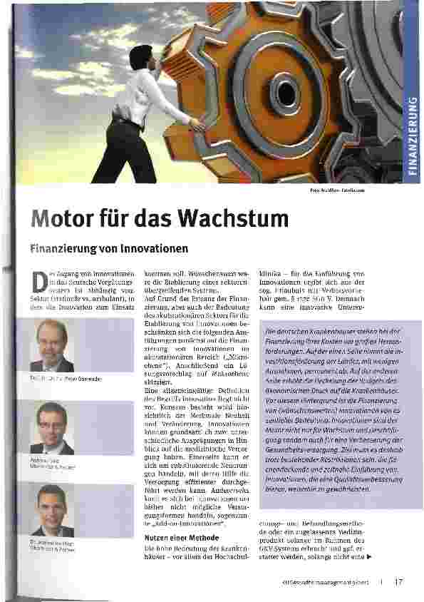 Vorschauseite 1: Motor für das Wachstum Finanzierung von Innovationen