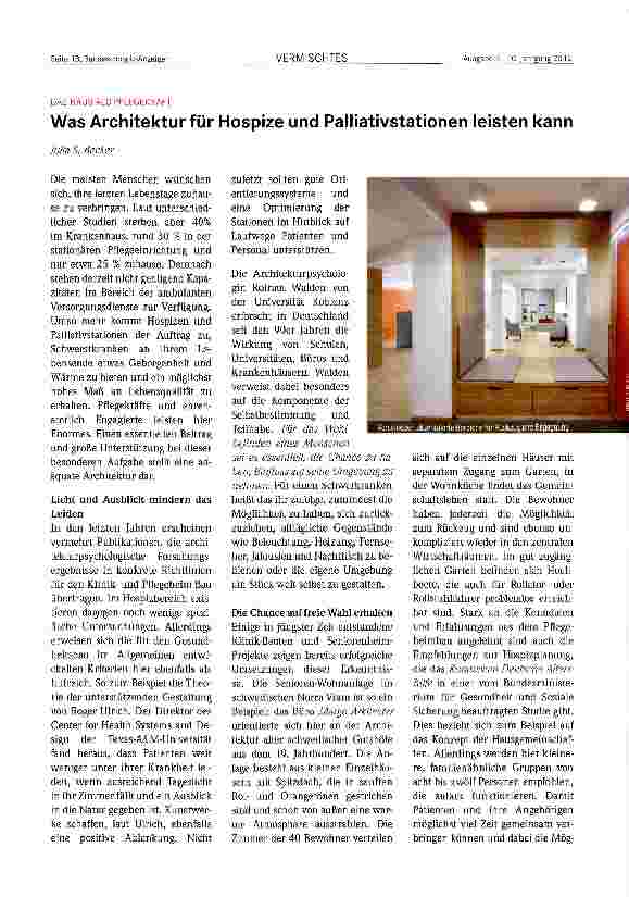 Vorschauseite 1: Was Architektur für Hospize und Palliativstationen leisten kann
