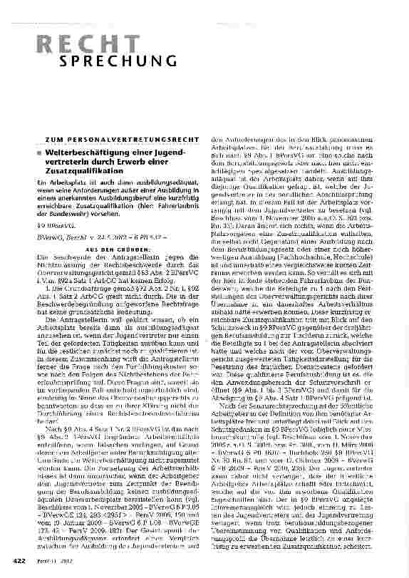 Vorschauseite 1: Weiterbeschäftigung einer Jugendvertreterin durch Erwerb einer Zusatzqualifikation