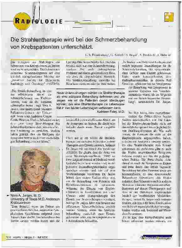 Vorschauseite 1: Die Strahlentherapie wird bei der Schmerzbehandlung von Krebspatienten unterschätzt.