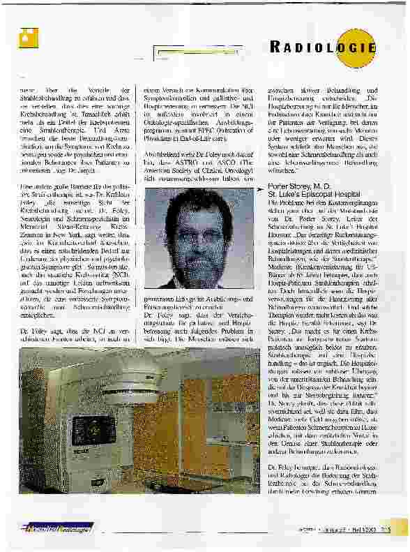 Vorschauseite 2: Die Strahlentherapie wird bei der Schmerzbehandlung von Krebspatienten unterschätzt.