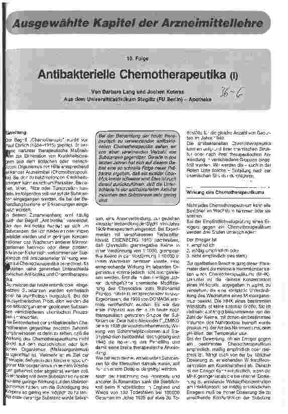 Vorschauseite 1: Antibakterielle Chemotherapeutika ( I )