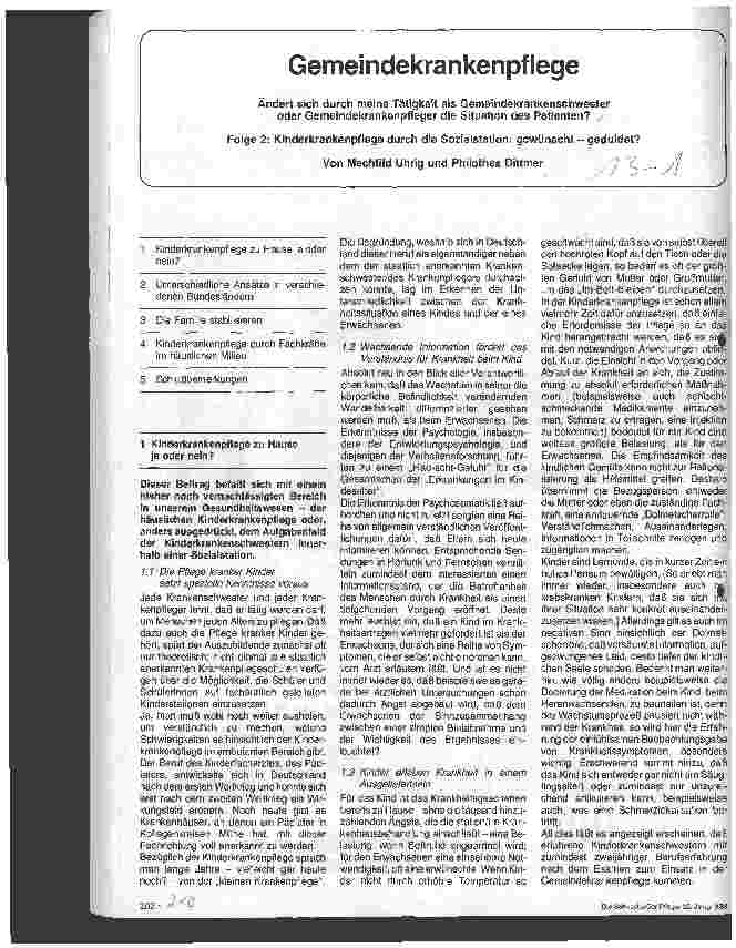 Vorschauseite 1: Gemeindekrankenpflege - 2. Folge: Kinderkrankenpflege durch die Sozialstation: gewünscht - geduldet?
