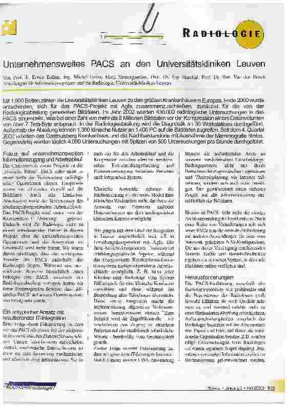 Vorschauseite 1: Unternehmensweites PACS an den Universitätskliniken Leuven