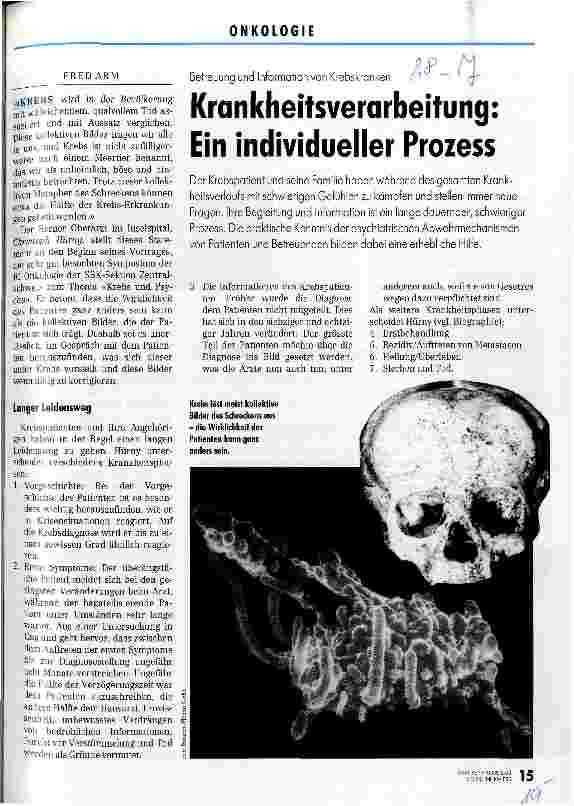 Vorschauseite 1: Krankheitsverarbeitung: ein individueller Prozess Betreuung und Information von Krebskranken